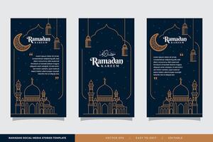 Islamitisch Ramadan kareem nacht sociaal media verhalen sjabloon met moskee illustratie vector