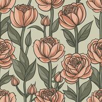 mooi hand- trek roos bloemen boeket naadloos patroon achtergrondkleur vector