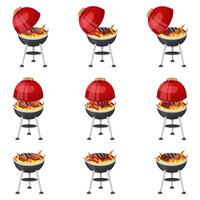 een barbecue rooster set, een roodgloeiend rooster met Koken vlees. vector illustratie Aan een wit achtergrond