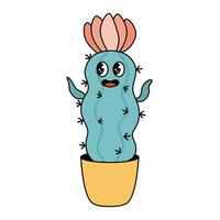schattig groovy cactus tekenfilm karakter. vector illustratie