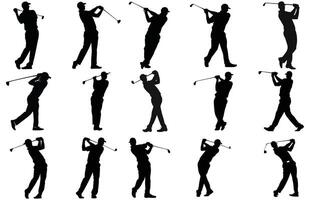 golf speler silhouetten vector illustratie set, golfen speler silhouetten, golf speler spelen silhouet