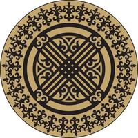 vector zwart Kazachs ronde ornament Aan een goud achtergrond. de cirkel van voorvaders van de nomadisch volkeren van de Super goed steppe. Shanyrak, yurt decoratie