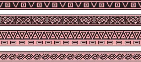 vector reeks van roze en zwart inheems Amerikaans sier- naadloos grenzen. kader van de volkeren van Amerika, Azteken, Maya, inca's
