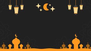 illustratie van Ramadan kareem banier achtergrond met Arabisch lantaarns, halve maan maan, en moskee silhouet. donker backdrop variant. vector