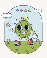 cactus retro karakter mascotte wijnoogst modieus hand- trek grappig tekening grappig verzameling vector