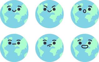 de karakter van planeet aarde met positief en negatief emoties. ronde stickers vector