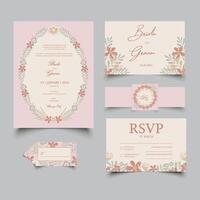 bruiloft uitnodiging Sjablonen met bloemen elementen inclusief bruiloft kaart, RSVP kaart, naamkaartje, dank u kaart, sticker met buik band en label. vector