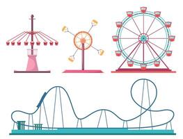 amusement park attracties verzameling. ferris wiel, rol kustvaarder en carrousel illustraties vector