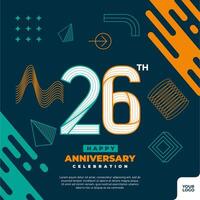 26e verjaardag viering logotype met kleurrijk abstract meetkundig vorm y2k achtergrond vector