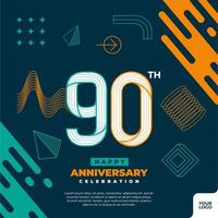 90ste verjaardag viering logotype met kleurrijk abstract meetkundig vorm y2k achtergrond vector