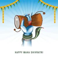 Hindoe festival maha shivratri heer shiva hand- Holding damru kaart achtergrond vector