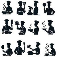 printchef silhouet , chef poses silhouet , chef staand silhouet , Koken silhouet , voedsel silhouet , chef karakter silhouet , keuken silhouet vector