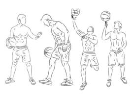 reeks van mensen spelen basketbal lijn kunst illustratie vector