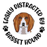 gemakkelijk afgeleid door basset hond hond typografie t-shirt ontwerp pro vector