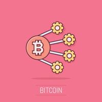 bitcoin icoon in grappig stijl. blockchain tekenfilm vector illustratie Aan geïsoleerd achtergrond. cryptogeld plons effect bedrijf concept.