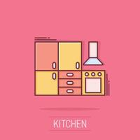 keuken meubilair icoon in grappig stijl. keuken tekenfilm vector illustratie Aan geïsoleerd achtergrond. Koken kamer plons effect bedrijf concept.