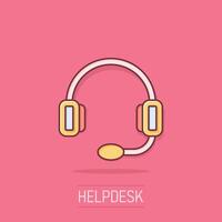 helpdesk icoon in grappig stijl. koptelefoon tekenfilm vector illustratie Aan wit geïsoleerd achtergrond. babbelen operator plons effect bedrijf concept.