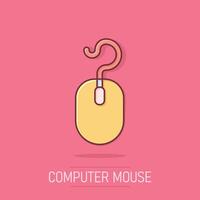 computer muis icoon in grappig stijl. cursor tekenfilm vector illustratie Aan wit geïsoleerd achtergrond. wijzer plons effect bedrijf concept.