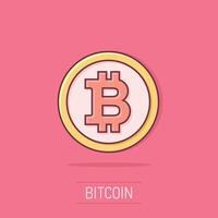 bitcoin icoon in grappig stijl. blockchain tekenfilm vector illustratie Aan geïsoleerd achtergrond. cryptogeld plons effect bedrijf concept.