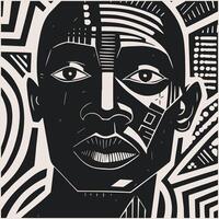 abstract kunst vector schets illustratie van Afrikaanse Mens gezicht. zwart en wit kleur bladzijde van menselijk gezicht portret. modern afdrukken, poster afbeelding.