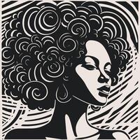 abstract kunst vector schets illustratie van Afrikaanse vrouw gezicht. zwart en wit kleur bladzijde van meisje gezicht portret. modern afdrukken, poster afbeelding.