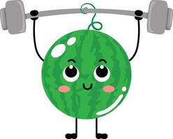 grappig watermeloen mascotte aan het doen Sportschool vector