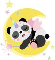 schattig eenhoorn panda slapen Aan maan vector