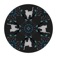 mandala. schattig kat. patroon. donker grijs en turkoois blauw. vector