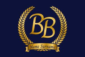eerste brief b en b, bb monogram logo ontwerp met laurier lauwerkrans. luxe gouden schoonschrift lettertype. vector