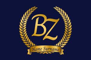 eerste brief b en z, bz monogram logo ontwerp met laurier lauwerkrans. luxe gouden schoonschrift lettertype. vector