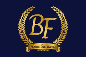 eerste brief b en f, bf monogram logo ontwerp met laurier lauwerkrans. luxe gouden schoonschrift lettertype. vector