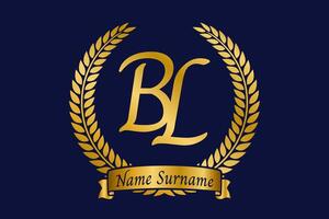 eerste brief b en ik, bl monogram logo ontwerp met laurier lauwerkrans. luxe gouden schoonschrift lettertype. vector