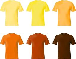 overhemd ontwerp sjabloon. reeks mannen t overhemd geel, oranje, bruin kleur. realistisch mockup overhemden model- mannetje mode. vector