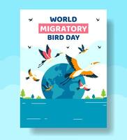 migrerend vogel dag verticaal poster vlak tekenfilm hand- getrokken Sjablonen achtergrond illustratie vector