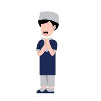 moslim jongen met eid groet gebaar vector