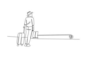 een doorlopend lijn tekening van passagier activiteiten concept. tekening vector illustratie in gemakkelijk lineair stijl.