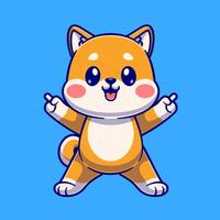 schattig shiba inu hond vieren tekenfilm vector icoon illustratie. dier natuur icoon concept geïsoleerd premie vector. vlak tekenfilm stijl