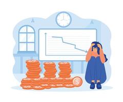 financieel crisis. olie prijs druppel. naar beneden pijl aandelen grafiek. economie voorraad markt Botsing omlaag. depressie te midden van verliezende geld. vlak vector modern illustratie