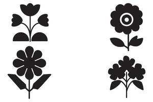 bloem zwart silhouet pictogrammen vector reeks