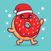 vrij vector tekenfilm karakter donut met de kerstman hoed kunst ontwerp