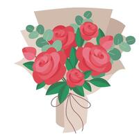 illustratie van rood rozen en eucalyptus boeket vector