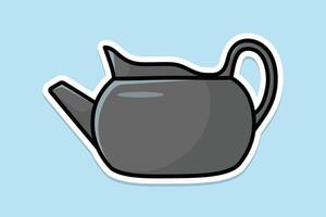 mooi grijs thee waterkoker sticker ontwerp vector illustratie. keuken interieur voorwerp icoon concept. ochtend- thee theepot met Gesloten deksel sticker ontwerp Aan blauw achtergrond.