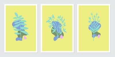 botanisch poster muur kunst vector set. abstract fabriek kunst ontwerp voor muur ingelijst afdrukken, canvas afdrukken, poster, huis decor