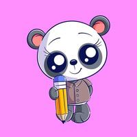 schattig panda vervelend school- kleren en draag- een potlood vector