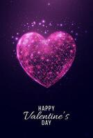 gelukkig Valentijnsdag dag poster. wireframe hart in laag poly stijl. abstract modern 3d vector illustratie Aan donker blauw achtergrond.