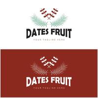 datum palm fruit fabriek logo ontwerp met bladeren, zaden en datum palm boom geïsoleerd achtergrond exotisch biologisch fabriek. vector