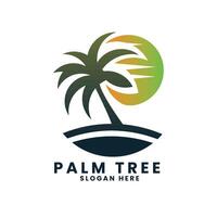 zonsondergang zee oceaan strand logo ontwerp.palm boom logo ontwerp vector.golf logo ontwerp.blad boom logo ontwerp vector