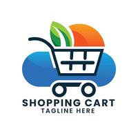 online snel levering boodschappen doen logo ontwerp. boodschappen doen kar en boodschappen doen zak logo vector