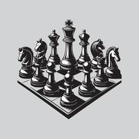 zwart en wit schaak stukken Aan een schaakbord. vector illustratie.