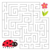 insecten doolhof spel voor kinderen. schattig lieveheersbeestje op zoek voor een manier naar de bloem. afdrukbare werkblad met oplossing voor school- en peuter. vector tekenfilm illustratie.